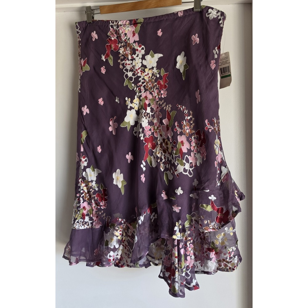 NWT John Paul Richard Silk Floral Skirt Size L Purple Midi Vintage Wrap